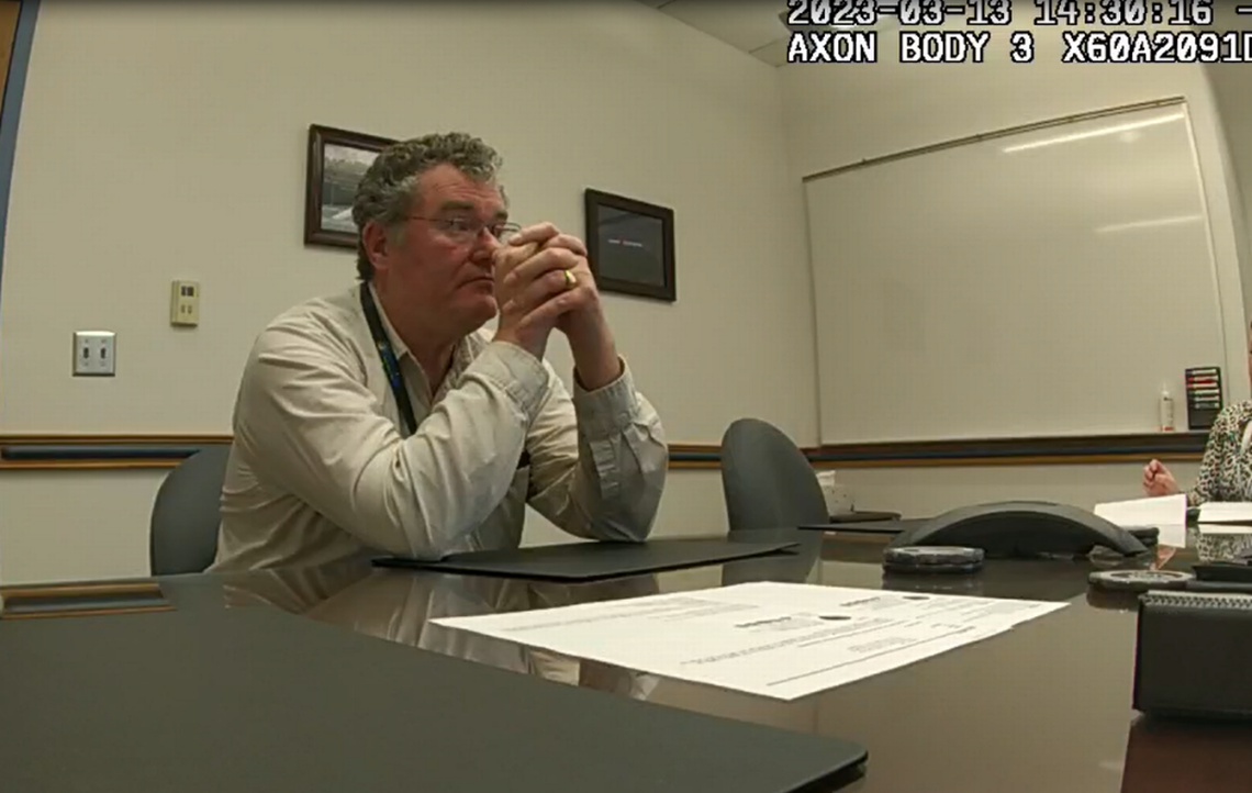 Ex-Kennewick Mayor Bill McKay speaks to detectives during an interview about illicit massage parlors in the city. During the interview McKay admitted to paying for sexual services, while claiming he was investigating the businesses.